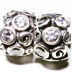 PAIR of Authentic Pandora charms " primrose , clear CZ like new ! FIRM PRICE